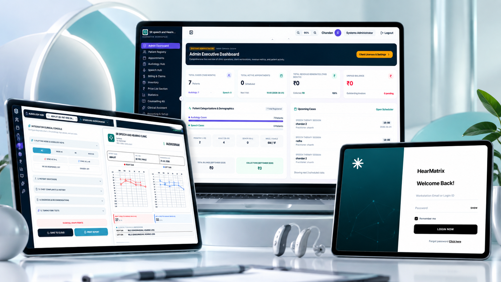 HearMatrix dashboard shown across laptop and tablet devices